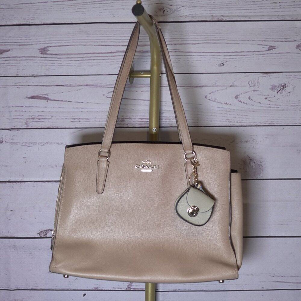 Mini Beige Bag Keychain Bag Charm, PU Leather Coin Purse Change Pouch, NWT Cute - Picture 3 of 8